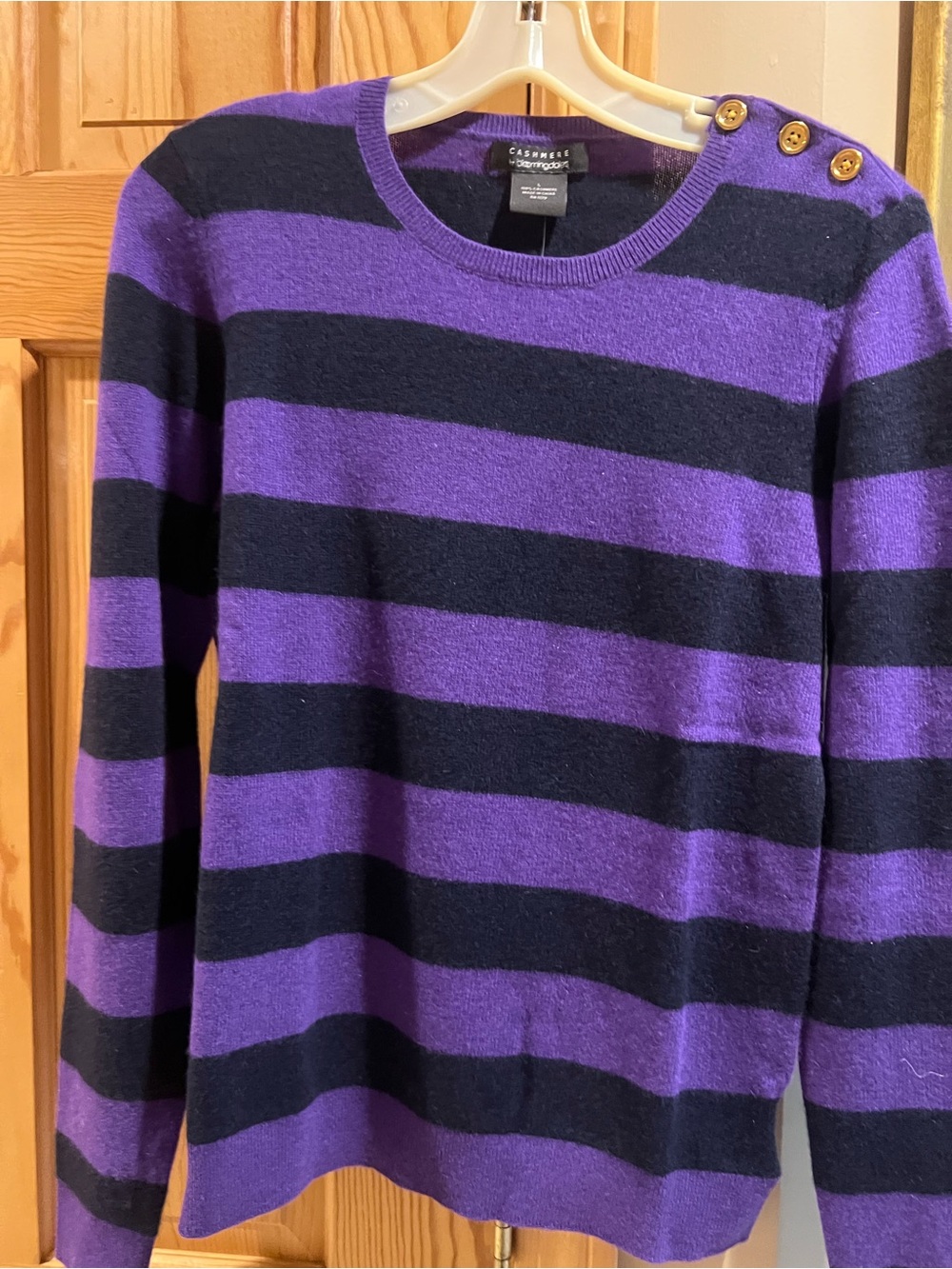 CASHMERE by Bloomingdales Striped Crewneck Sweater Purple+Black Size: Large NEW